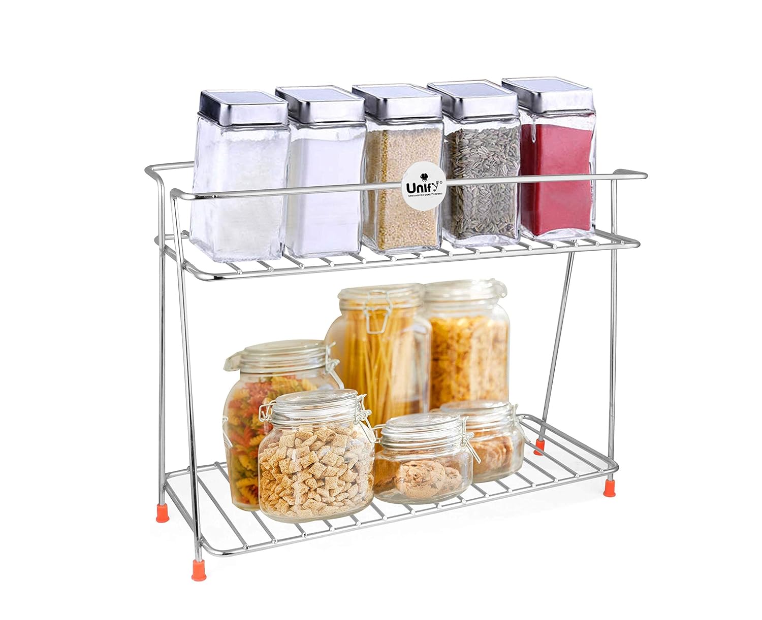2 Tier Stainless Steel Kitchen Rack | Trolley Organizer & Storage Shelf Silver PCSHELF2 1