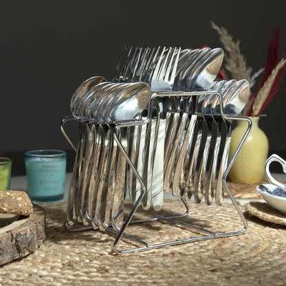 25 Pcs Stainless Steel Cutlery Set with Stand | Mirror Finish Dining Table Set MIRACLEPARAG 4