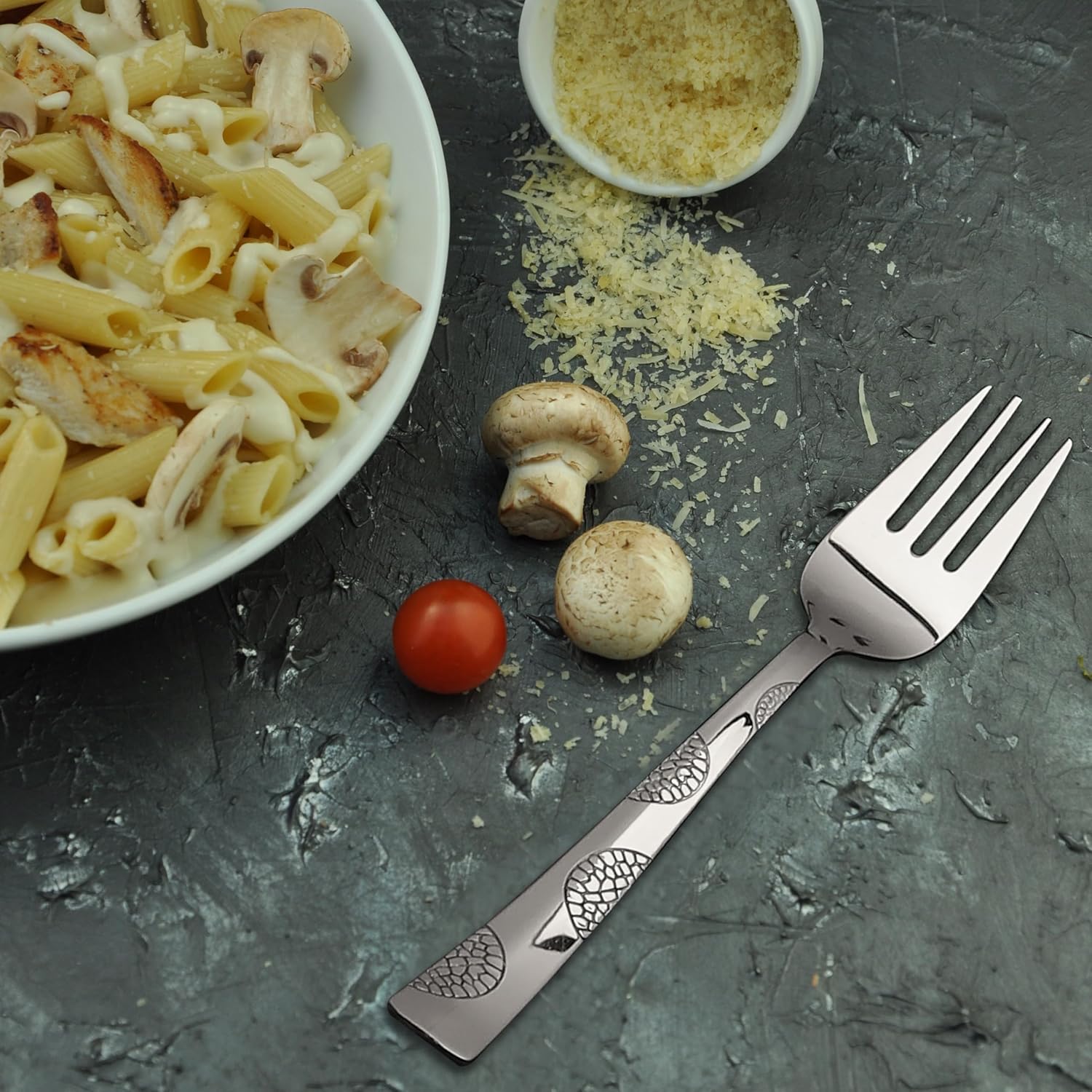 6-Piece Stainless Steel Forks, 16 cm Premium Silver Dining Cutlery Set with Moonpress Design - Luxury Forks for Home & Kitchen6PPMNPBF1 4