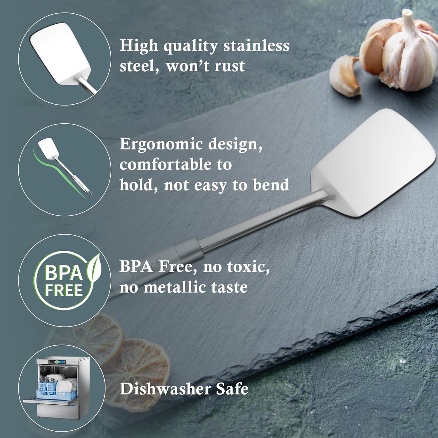 Stainless Steel Turner/Spatula | 36.8cm Kitchen Tool for Cooking Dosa, Roti, Omelette, Paranthas, PavBhaji, Breads, Silver Finish