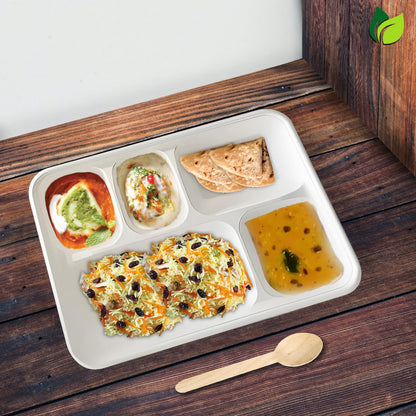 50pc 5-Compartment Bagasse Meal Trays | Eco-Friendly | White5CPBAGASSEPLATE501 4