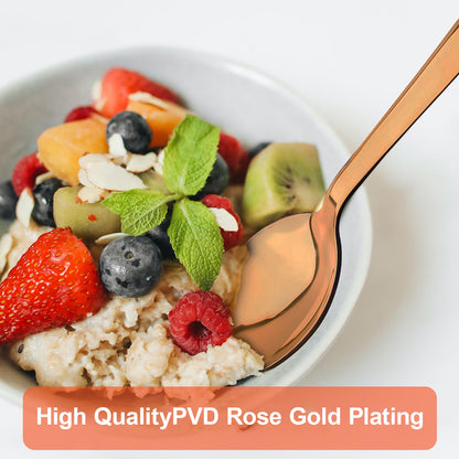 6-Piece Stainless Steel Rose Gold Table Spoon Set | 18cm Premium Large Spoons, Luxury Tableware & Housewarming Gift