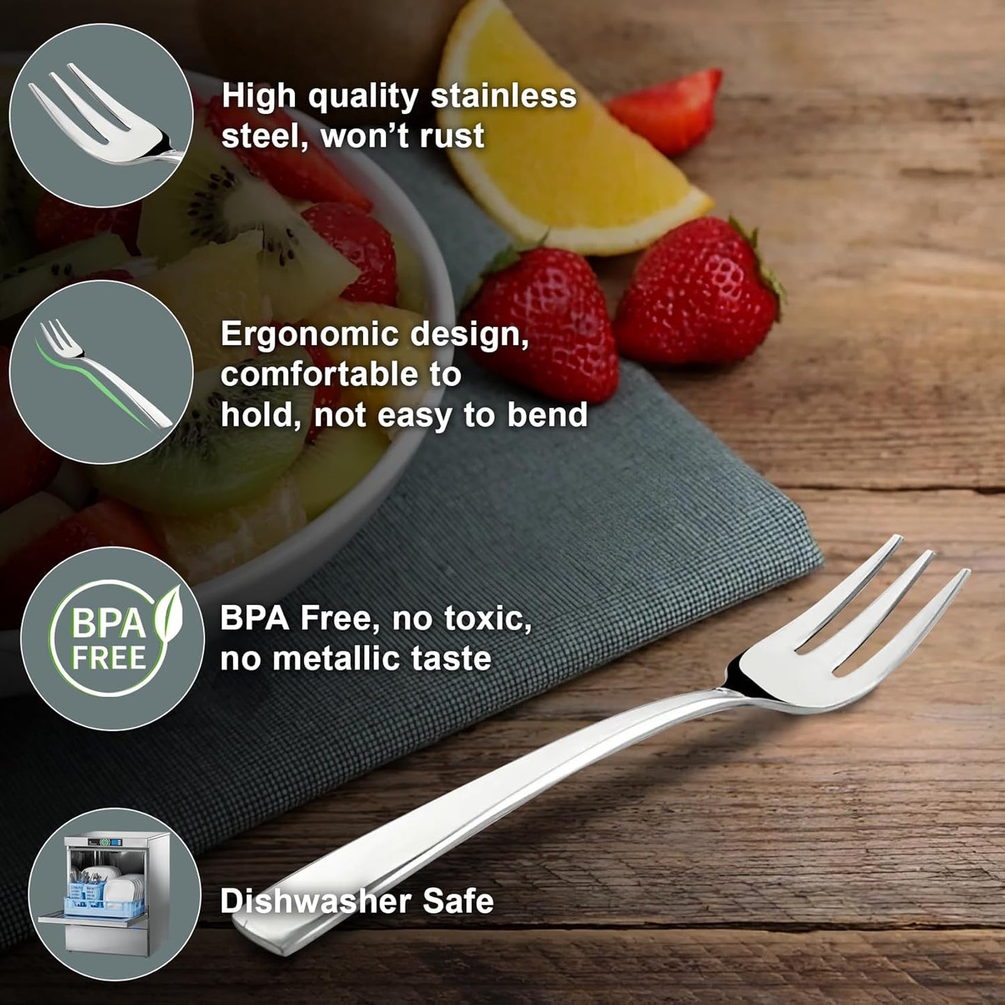 6 Pcs Stainless Steel Fruit Forks Set for Home & Kitchen - Kids Fruit Picks, 11.5 cm, Silver