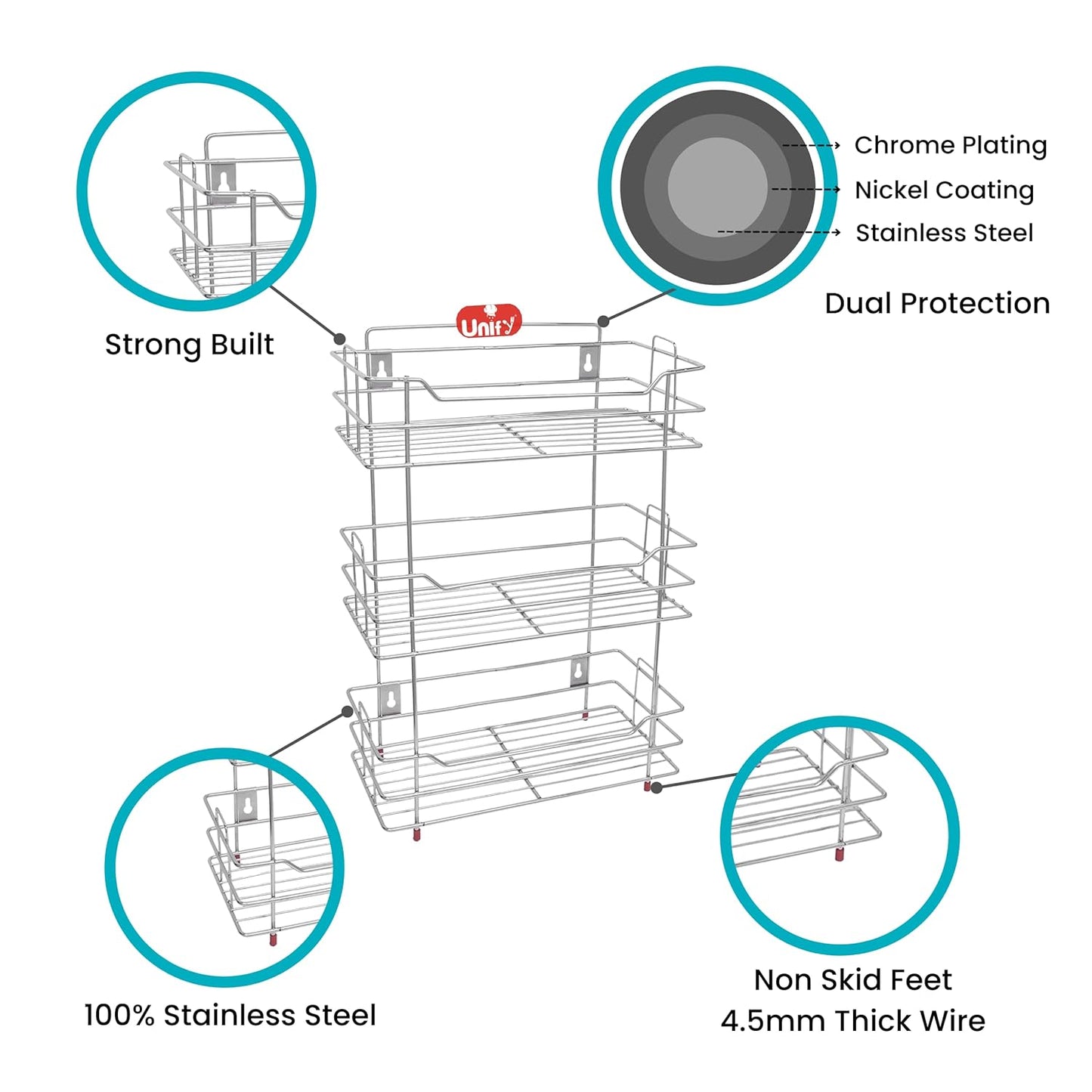 3 Tier Stainless Steel Kitchen Rack | Multipurpose Storage Shelf Silver SHELF18623 2