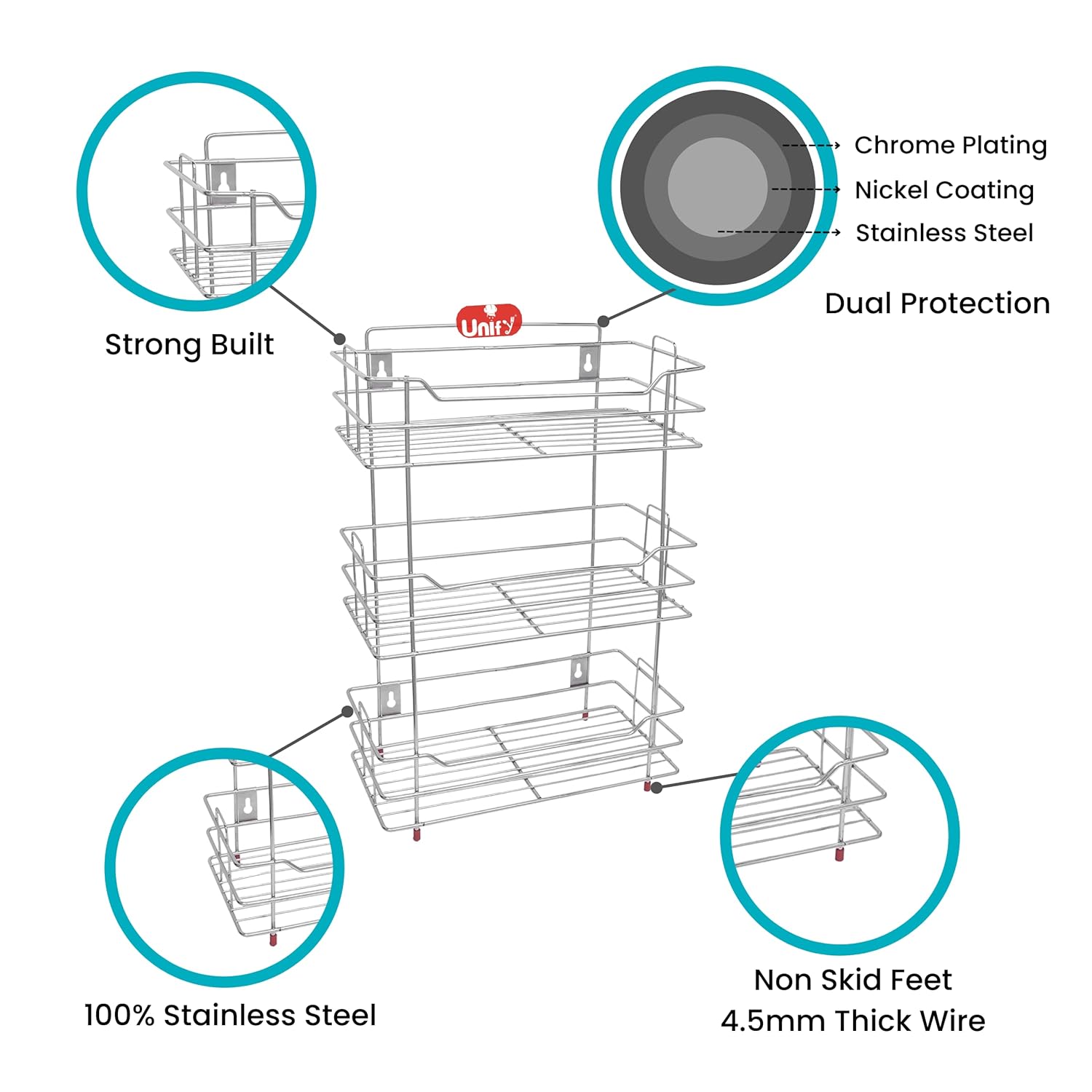 3 Tier Stainless Steel Kitchen Rack | Multipurpose Storage Shelf Silver SHELF18623 2