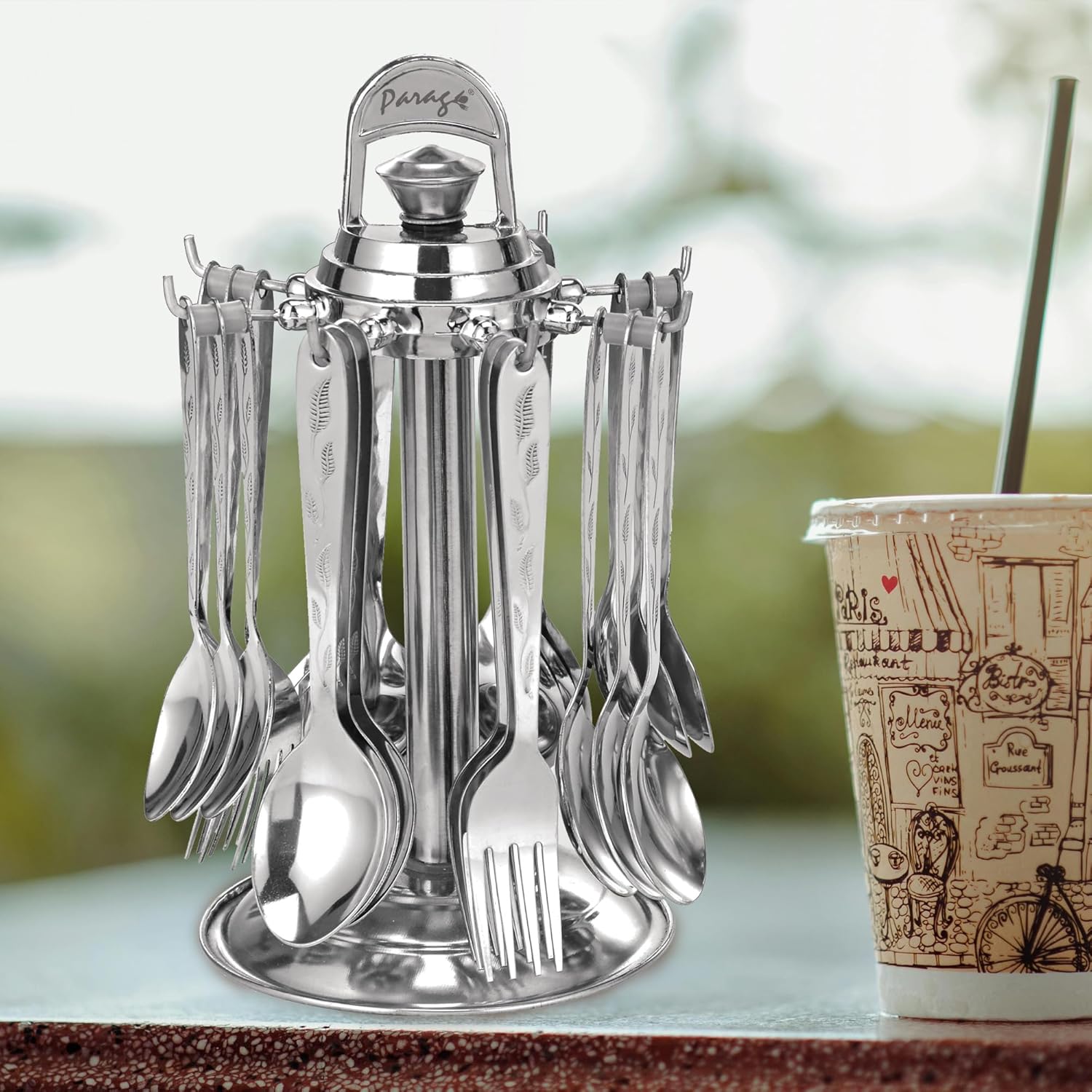 24 Pcs Lily Stainless Steel Cutlery Set with Stand - 6 Dinner Spoons, 6 Tea Spoons, 6 Forks, 6 Soup SpoonsLILY1030PARAG1 4