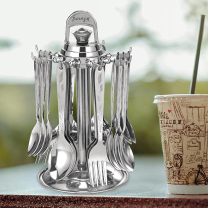 24 Pcs Lily Stainless Steel Cutlery Set with Stand - 6 Dinner Spoons, 6 Tea Spoons, 6 Forks, 6 Soup SpoonsLILY1030PARAG1 4