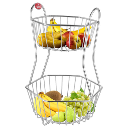 2-Tier Stainless Steel Fruit Basket - Hexagonal, Kitchen & Dining Table StandHEXA2TIER1 1