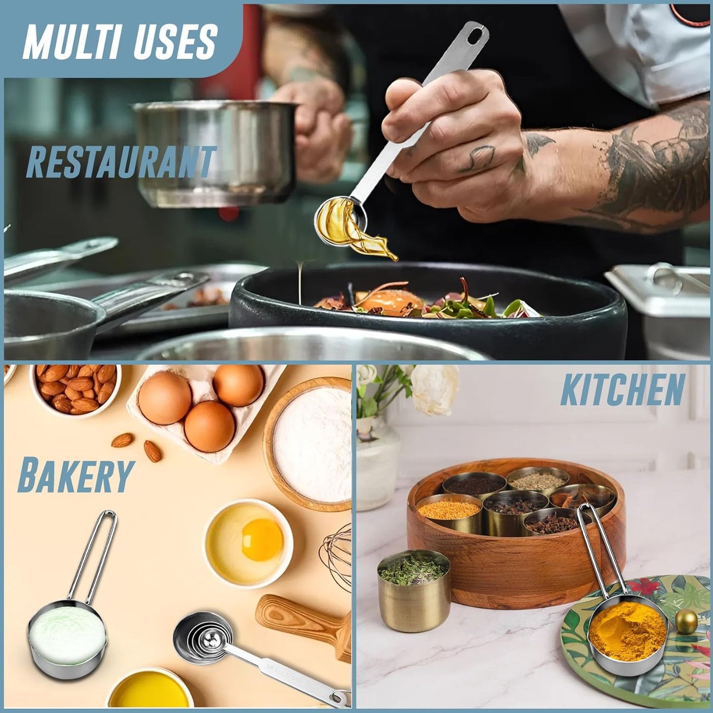 4 Pcs Stainless Steel Measuring Cups - Stackable Professional Set with Wire Handles for Dry & Liquid Ingredients, Cooking & Baking, Kitchen GadgetsWMSRCP1 4