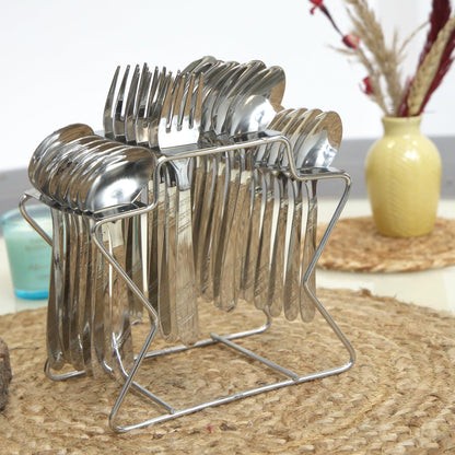 25 Pcs Stainless Steel Cutlery Set with Stand | Mirror Finish Dining Table Set MIRACLEPARAG 5