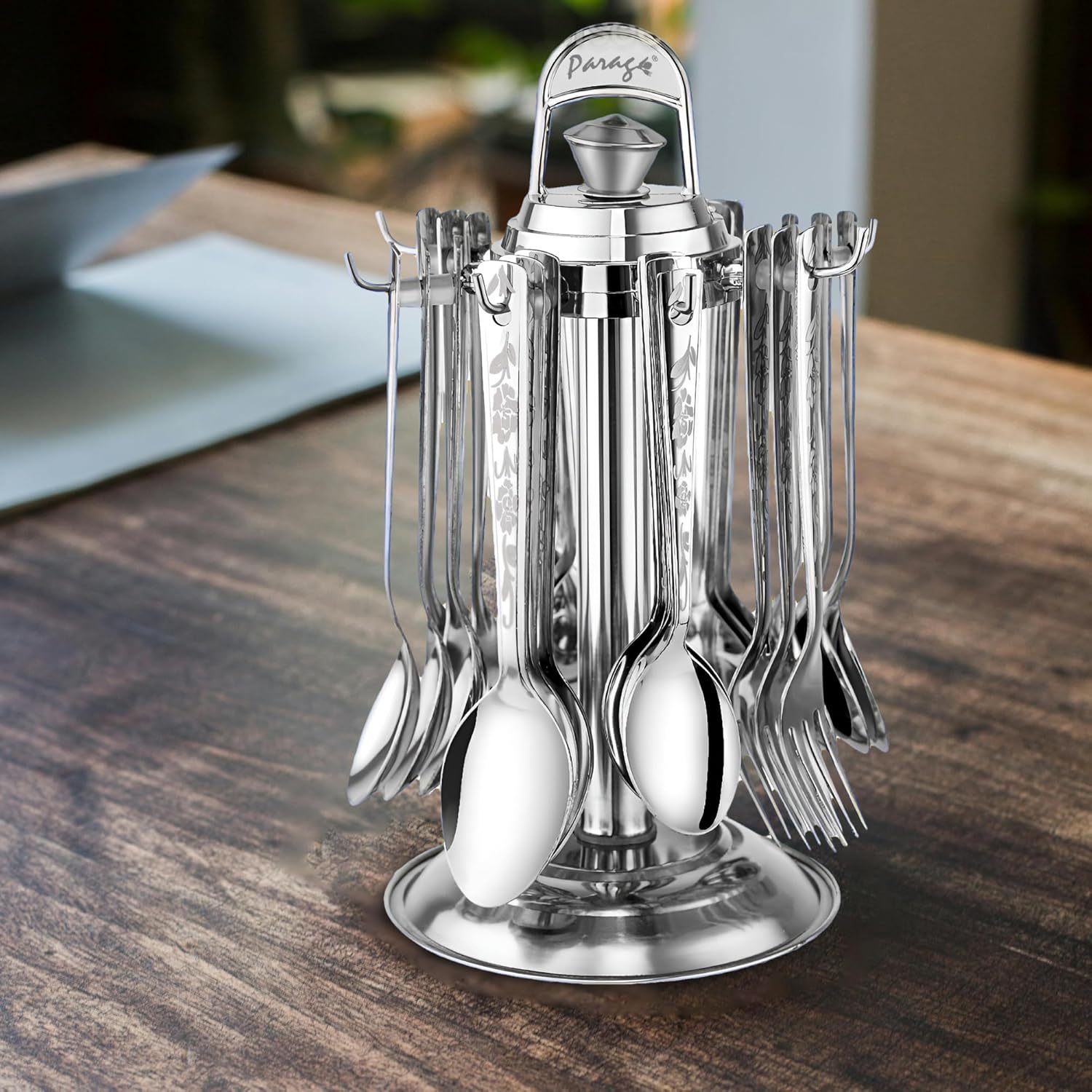 25 Pcs Stainless Steel Cutlery Set with Stand for Home & Kitchen | Silver Tableware SHAGUN1080PARAG 4