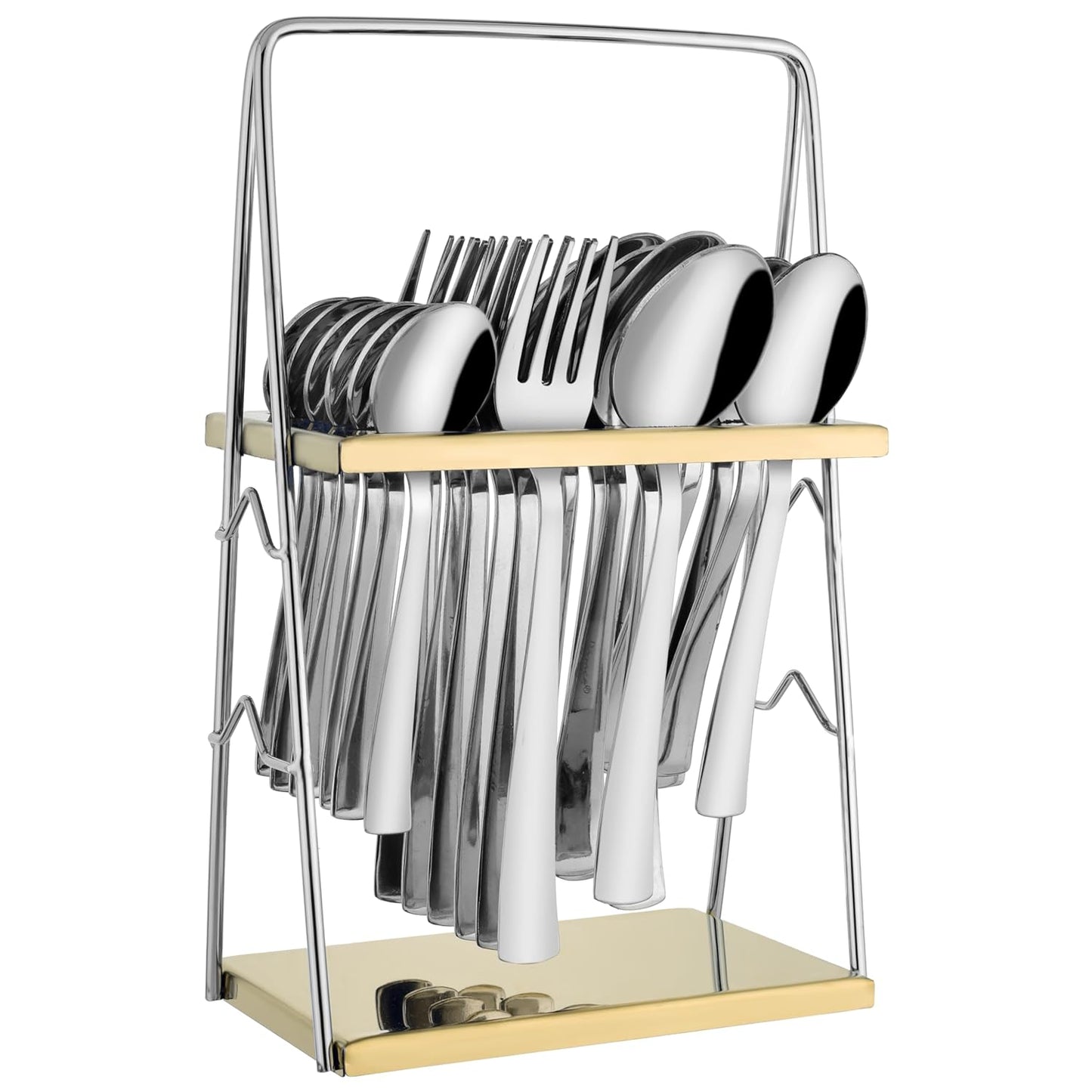 25-Piece Impress Design Premium Stainless Steel Cutlery Set with Stand – Forks, Spoons & Tea Spoons for Stylish Dining Table