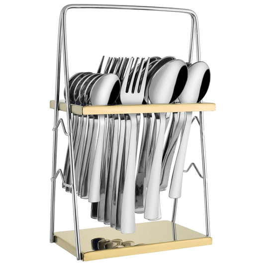 25-Piece Impress Design Premium Stainless Steel Cutlery Set with Stand – Forks, Spoons & Tea Spoons for Stylish Dining Table