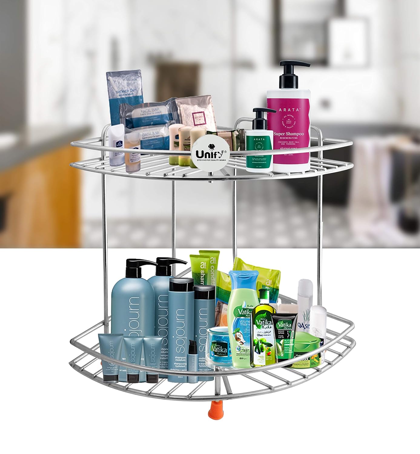 2-Tier Stainless Steel Corner Shelf Rack | Multipurpose Organizer for Kitchen & Bathroom, 23×23×33 cm (Chrome)92cornerstand1 4