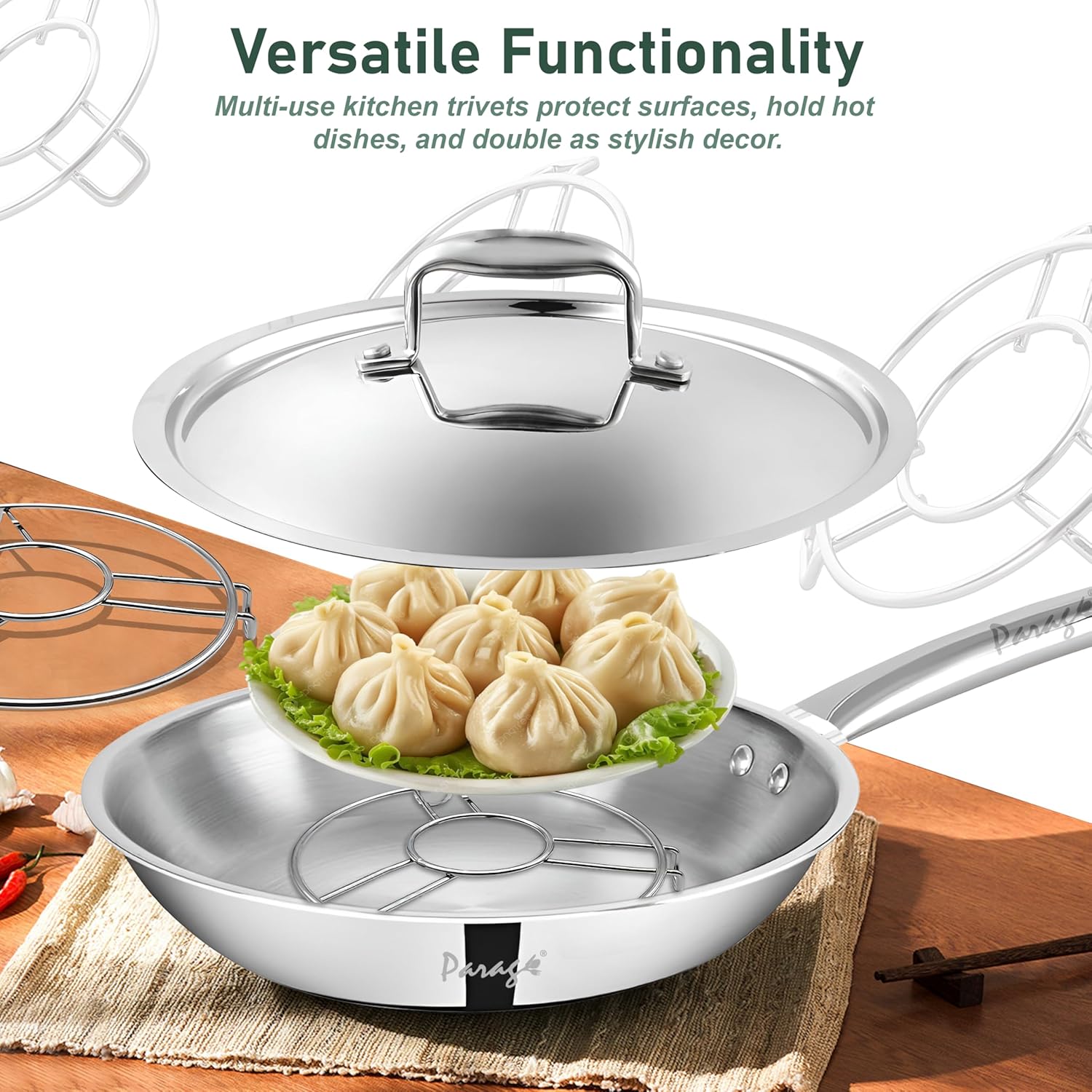6-Piece Stainless Steel Trivet Set | Hot Pot Mat & Cooker Stand | Kitchen & Dining Use PO6RINGE6 3