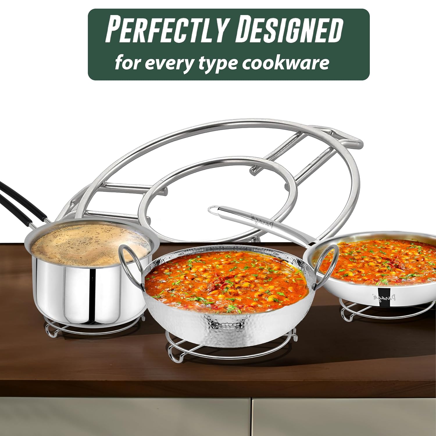 6-Piece Stainless Steel Trivet Set | Hot Pot Mat & Cooker Stand | Kitchen & Dining Use PO6RINGE6 4