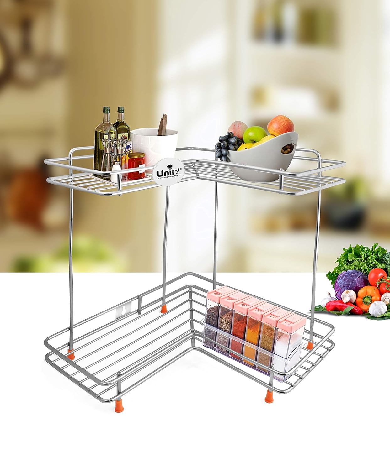 2-Tier Stainless Steel L-Corner Shelf Rack – 31×31×33cm, Chrome FinishL2cornerstand1 4