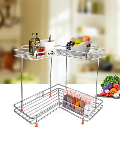 2-Tier Stainless Steel L-Corner Shelf Rack – 31×31×33cm, Chrome FinishL2cornerstand1 4