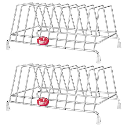 2 Pcs Stainless Steel Plate Rack & Lid Holder | Kitchen Utensil Stand (Silver) 2PLATESTAND10 3