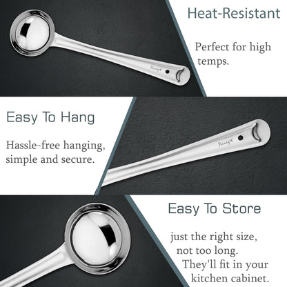 3-Piece Stainless Steel Ladle Set | Karchi/Soup Ladle/Kalchun, Silver (12.5” x1 & 11” x2)