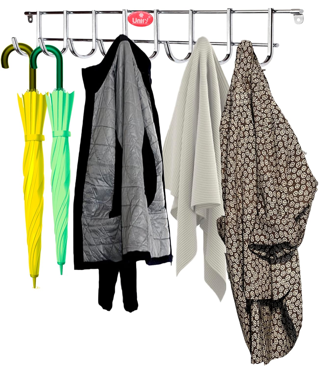 Stainless Steel Wall Cloth Hanger | 8 Hook Door Mounted Rack Silver 8HOOKRAIL 3