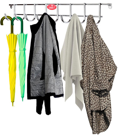 Stainless Steel Wall Cloth Hanger | 8 Hook Door Mounted Rack Silver 8HOOKRAIL 3