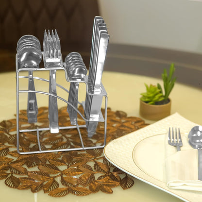 25-Piece Fantasy Stainless Steel Cutlery Set with Stand | Table Spoons, Tea Spoons, Forks & Knives (Silver) FNTSY1008PARAGK 3