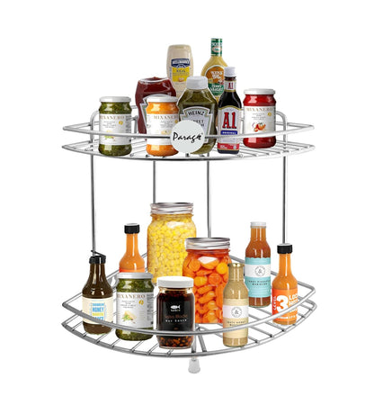 2-Tier Stainless Steel Kitchen Rack – 23×23×31?cm, Multipurpose Corner Shelf92CORNER1 1