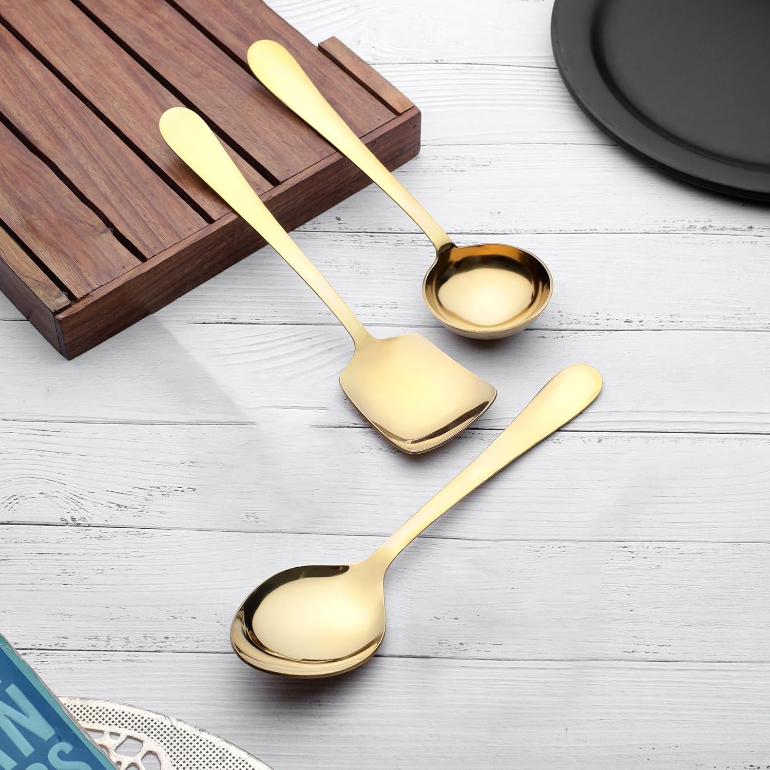 6 Pcs Stainless Steel Gold Serving Spoons Set - Heavy Gauge Kitchen Use ROYALPVDGSSLTP6 4