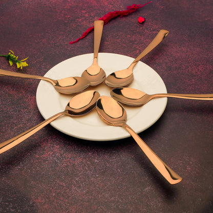 6-Piece Stainless Steel Rose Gold Table Spoon Set | 18cm Premium Large Spoons, Luxury Tableware & Housewarming Gift