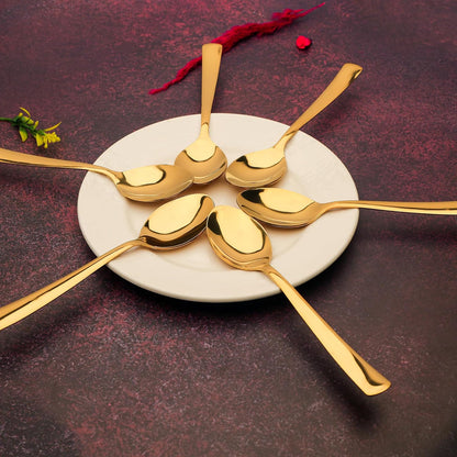 6-Piece Stainless Steel Gold Spoon Set | 18cm Premium Large Spoons, Luxury Tableware & Housewarming Gift