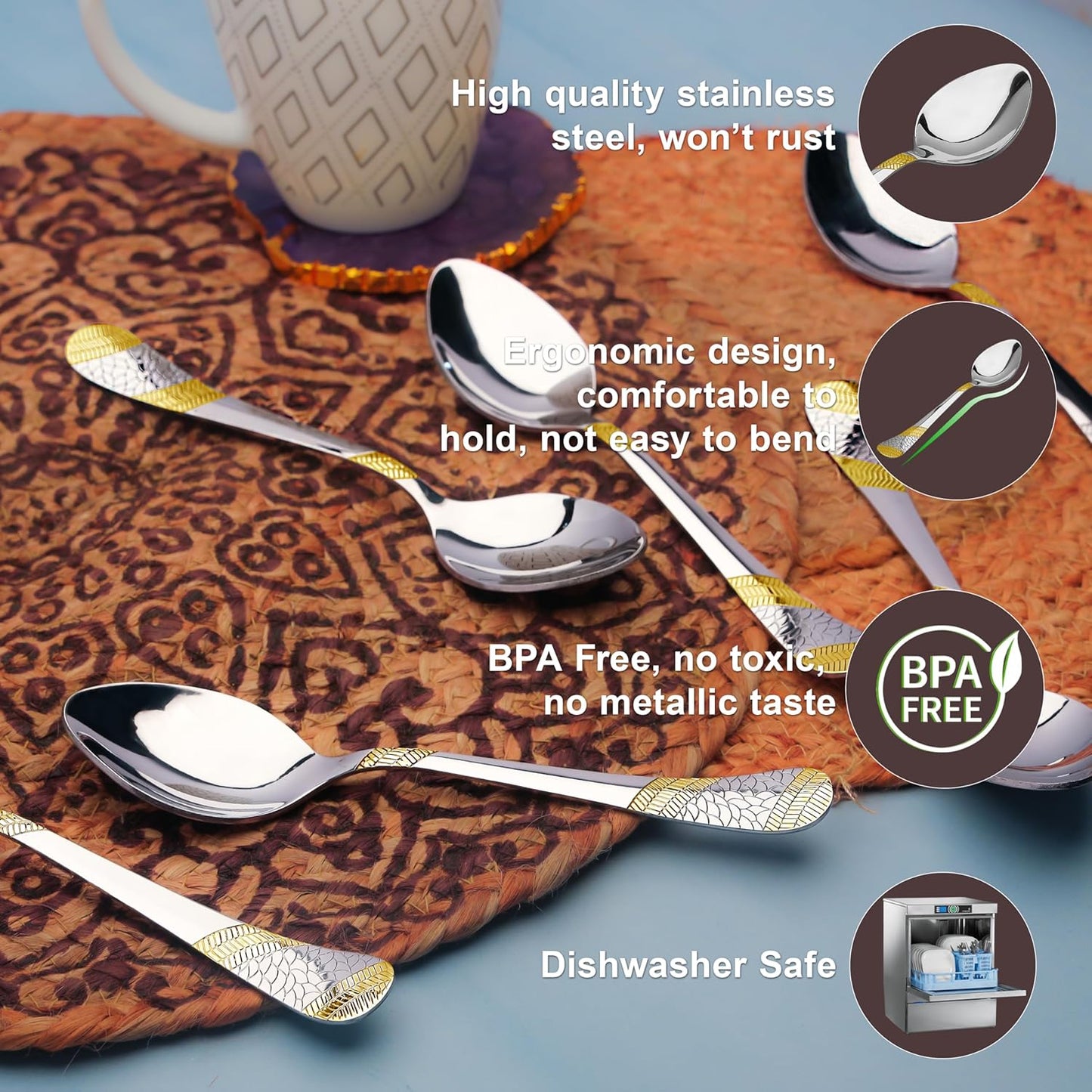 6-Piece Stainless Steel Table Spoon Set | 18cm Premium Large Spoons, Luxury Tableware & Gift (Silver), Imperial Design 6PPIMPLGOLDDS 2