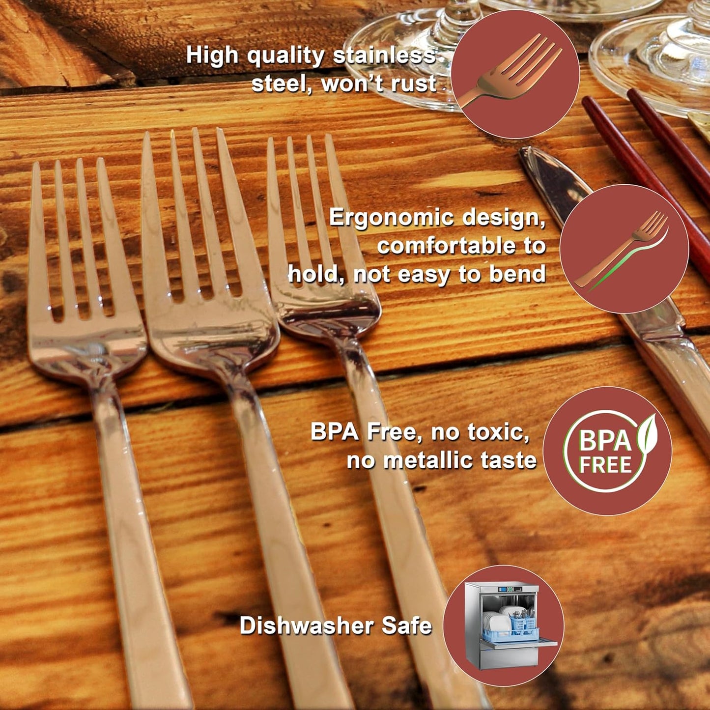 6-Piece Stainless Steel Rose Gold Forks Set | 18.5cm Premium Dining Cutlery - Luxury Table Forks for Home & Kitchen, Gift Set of 66IMPROSEGOLDDF1 4