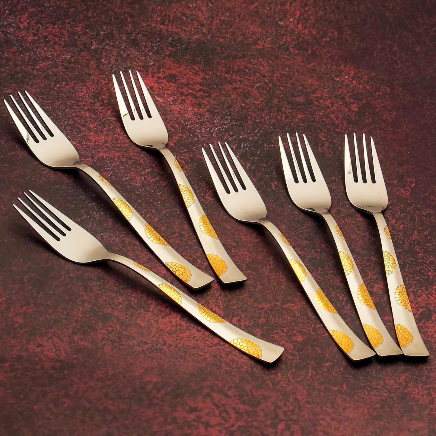 6-Piece Stainless Steel Forks Set | 19cm Premium Silver Dining Cutlery, Moonpress Design, Luxury Forks for Home & Kitchen6PPMNPGOLDDF1 1