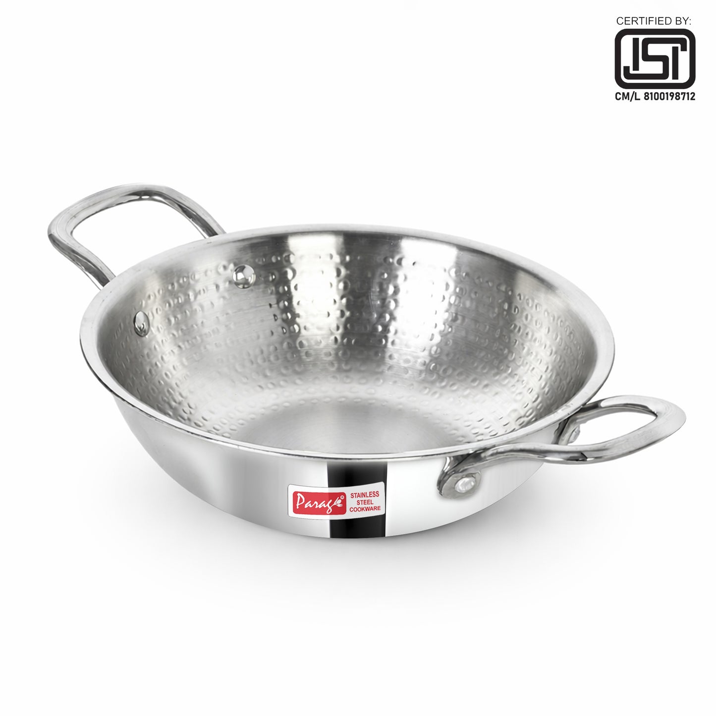 1 Piece Tripure Tri-Ply Hammered Stainless Steel Kadhai 24 cm | ISI Mark Certified | 2.6 LTR Deep Kadhai for Induction & Gas Stove | Even Heat Distribution, Non-Reactive, Heavy Bottom Cookware