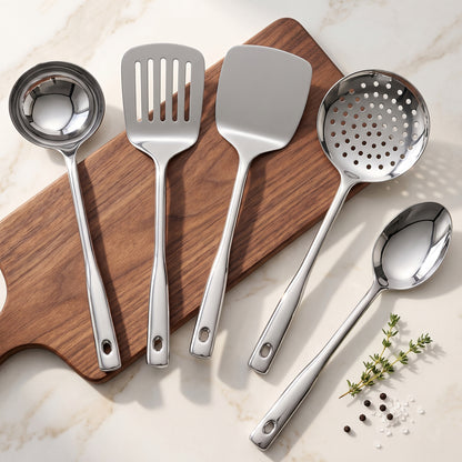 Kitchen Cooking Tool Set | 5 piece | Stainless Steel | Silver | Premium