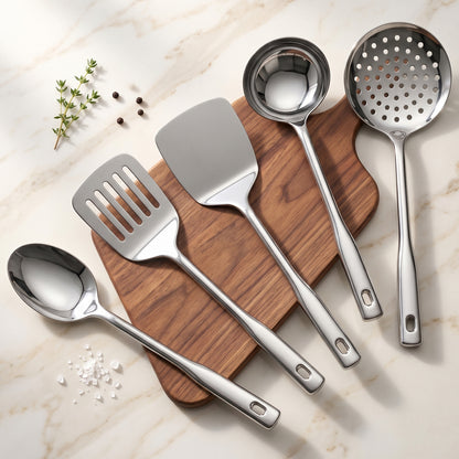 Kitchen Cooking Tool Set | 5 piece | Stainless Steel | Silver | Premium