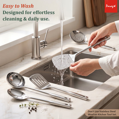 Kitchen Cooking Tool Set | 5 piece | Stainless Steel | Silver | Premium