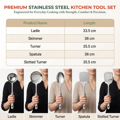 Kitchen Cooking Tool Set | 5 piece | Stainless Steel | Silver | Premium