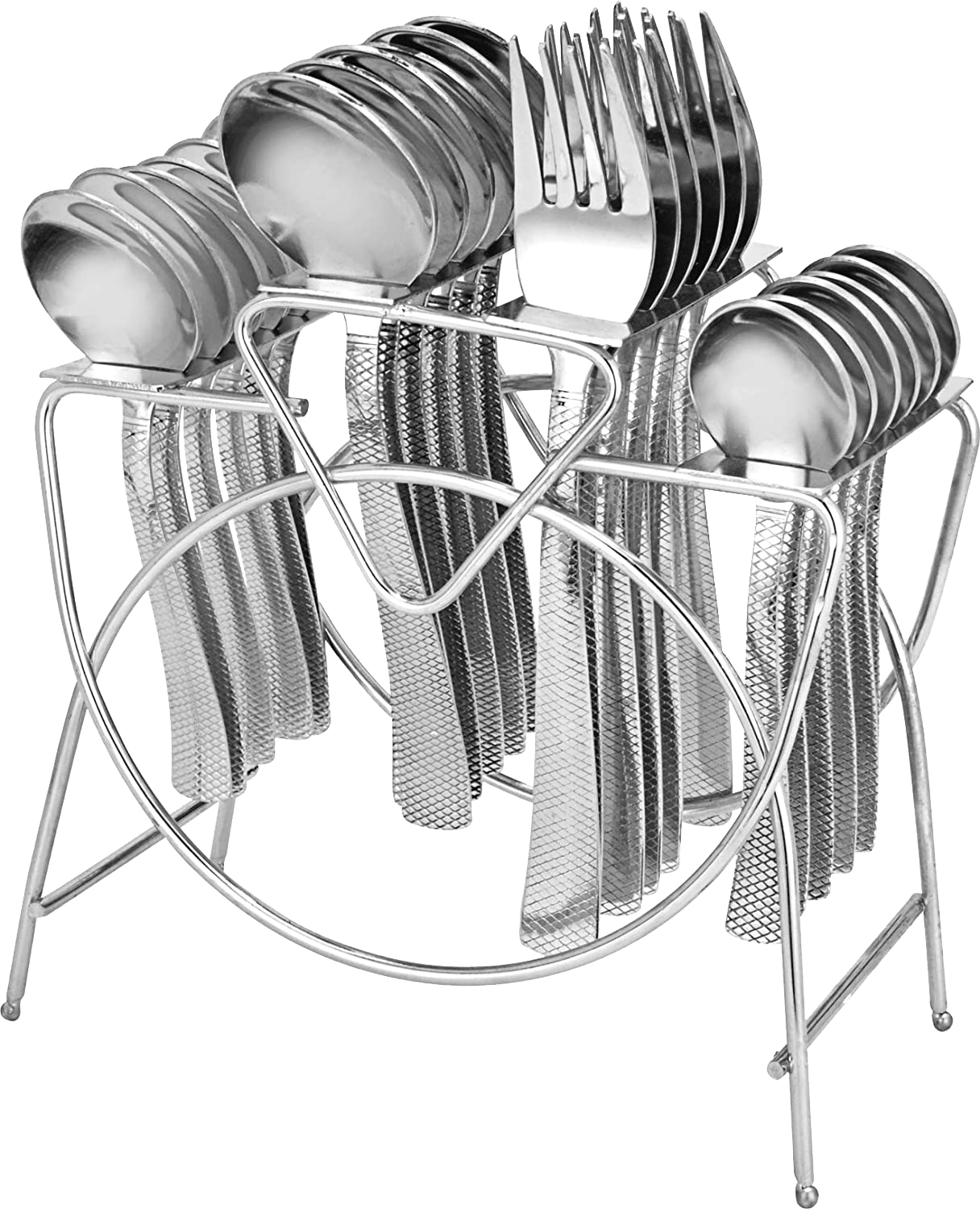 25 Pcs Premium Stainless Steel Cutlery Set with Stand for Home & Kitchen | Silver
