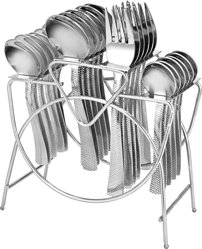 25 Pcs Premium Stainless Steel Cutlery Set with Stand for Home & Kitchen | Silver