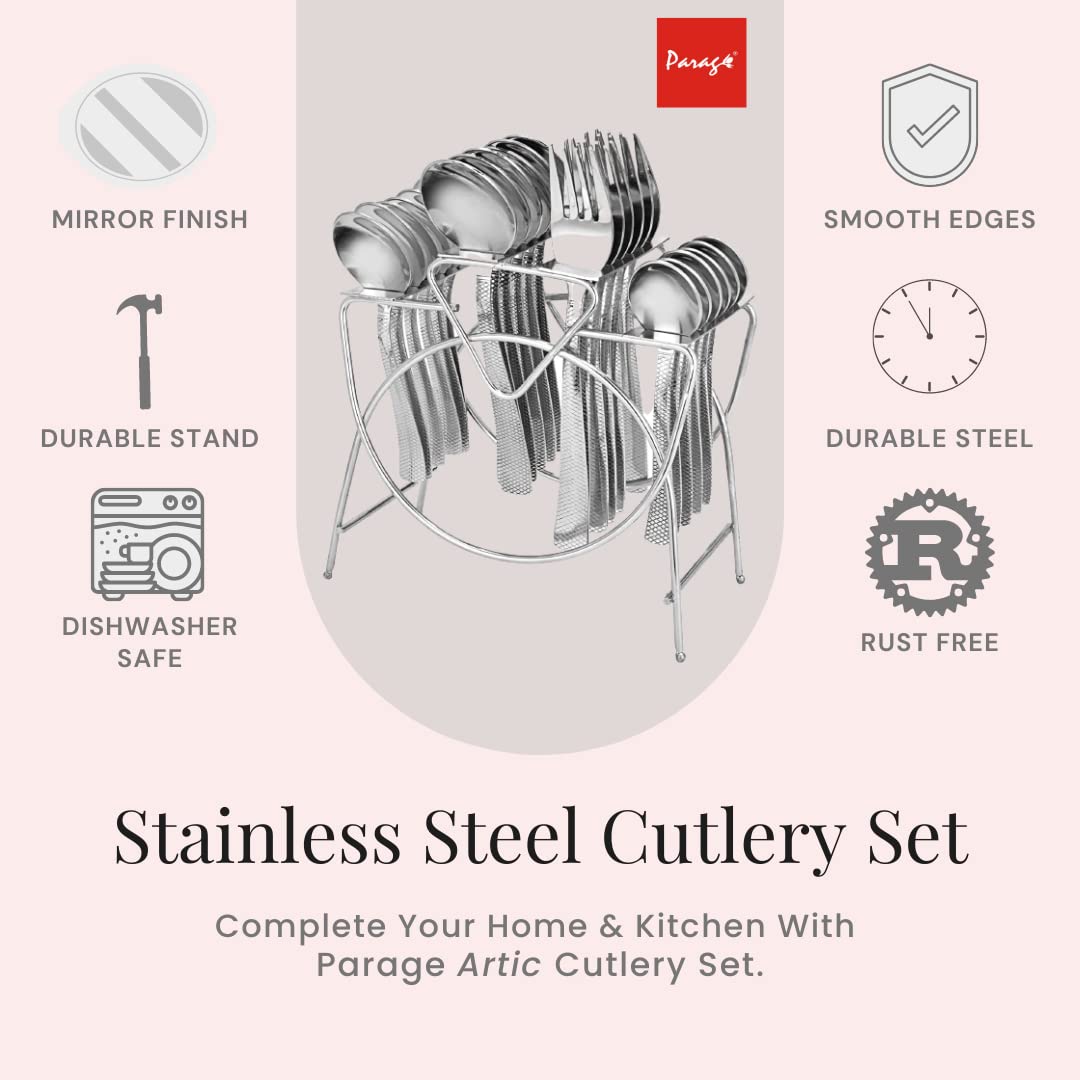 25 Pcs Premium Stainless Steel Cutlery Set with Stand for Home & Kitchen | Silver