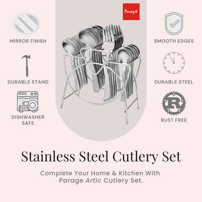 25 Pcs Premium Stainless Steel Cutlery Set with Stand for Home & Kitchen | Silver