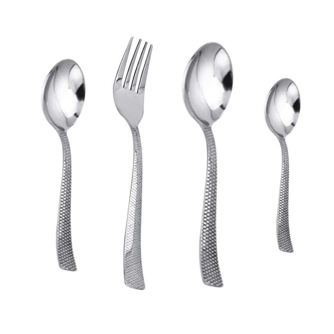 25 Pcs Premium Stainless Steel Cutlery Set with Stand for Home & Kitchen | Silver
