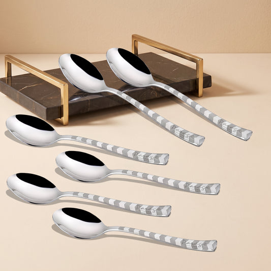 Dinner Spoon Set | 16cm, 6 piece | Stainless Steel | Silver | Arrow Design
