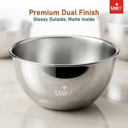 3 Pieces Stainless Steel Mixing Bowls Set (1100ml, 2000ml, 3400ml) | Katori/Katora Set | Large Kitchen Bowls for Mixing Dough, Salad, Serving | Heavy Duty & Rust Free 2 Years Warranty