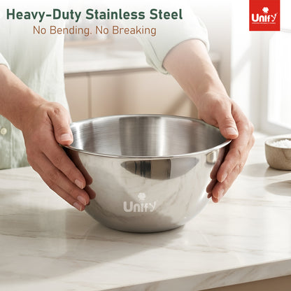 3 Pieces Stainless Steel Mixing Bowls Set (1100ml, 2000ml, 3400ml) | Katori/Katora Set | Large Kitchen Bowls for Mixing Dough, Salad, Serving | Heavy Duty & Rust Free 2 Years Warranty