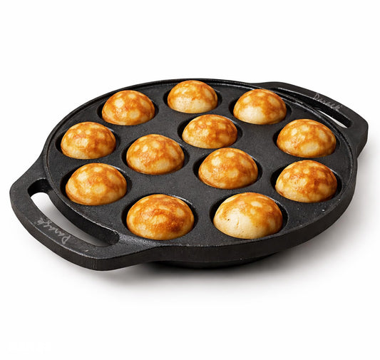 Cast Iron Appe Pan 12 Cavity | 2.05 Kg Heavy Weight Paniyaram Pan | Pre-Seasoned Appam Maker | Non-Toxic, Chemical Free Paddu Pan | Even Heating Cookware for Gas Stove 2 Years Warranty