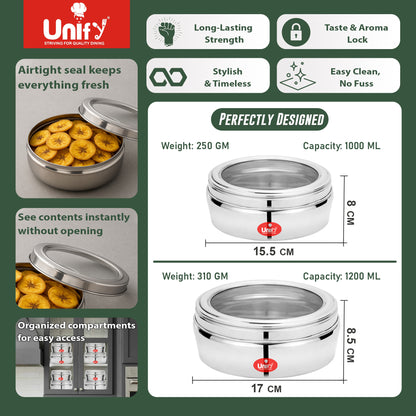 2pc Stainless Steel Storage Containers | 1L & 1.2L Airtight