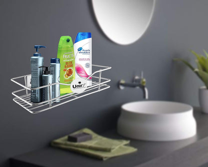 Stainless Steel Multipurpose Storage Rack | Bathroom & Kitchen Organizer, 31×15×7 cm, Chrome Finish